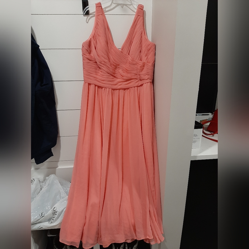 David's Bridal Coral Pink Bridesmaid Dress